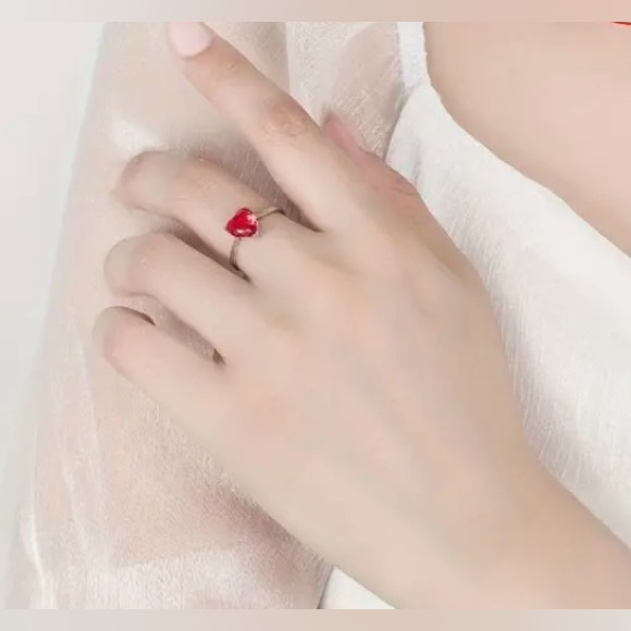 925 Stamped Sterling Silver Forever Yours Jewelry Set with Red Cubic Zirconia - Picture 2 of 5